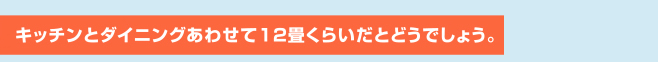 キッチンとダイニングあわせて12畳くらいだとどうでしょう。