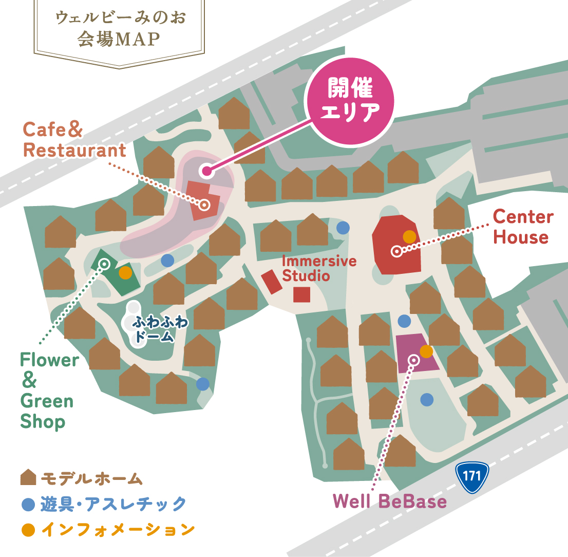 会場マップの画像です。みのお蚤の市はCafe＆Restaurantエリア付近で開催されています
