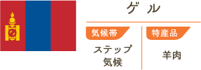 ゲル　気候帯/ステップ気候　特産品/羊肉