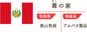 葦の家　気候帯/高山気候　特産品/アルパカ製品